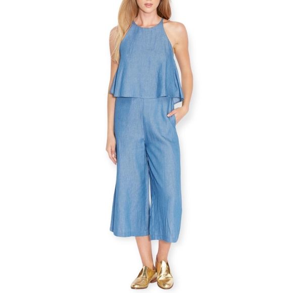 English Factory Pants - English Factory Denim Cutout Back Jumpsuit Size Medium